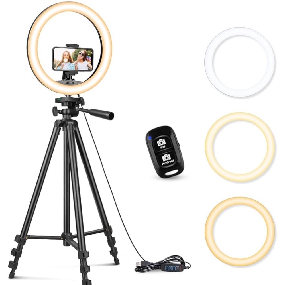 Black Phone Tripod with LED Ring Light